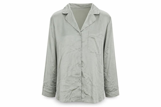 H&M Womens Green Polyester Basic Button-Up Size M High Neck