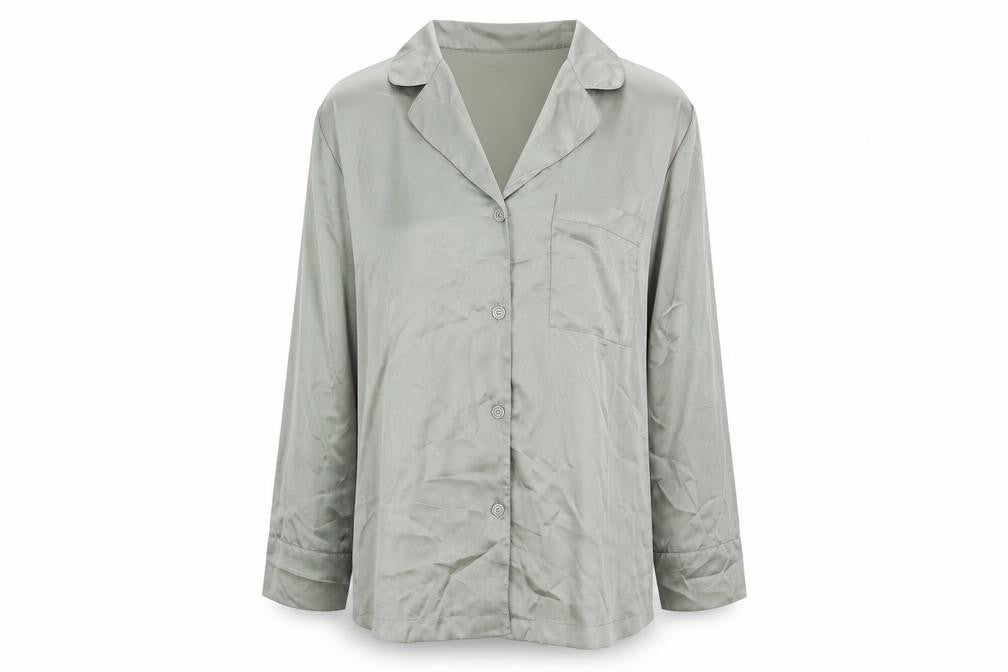 H&M Womens Green Polyester Basic Button-Up Size M High Neck