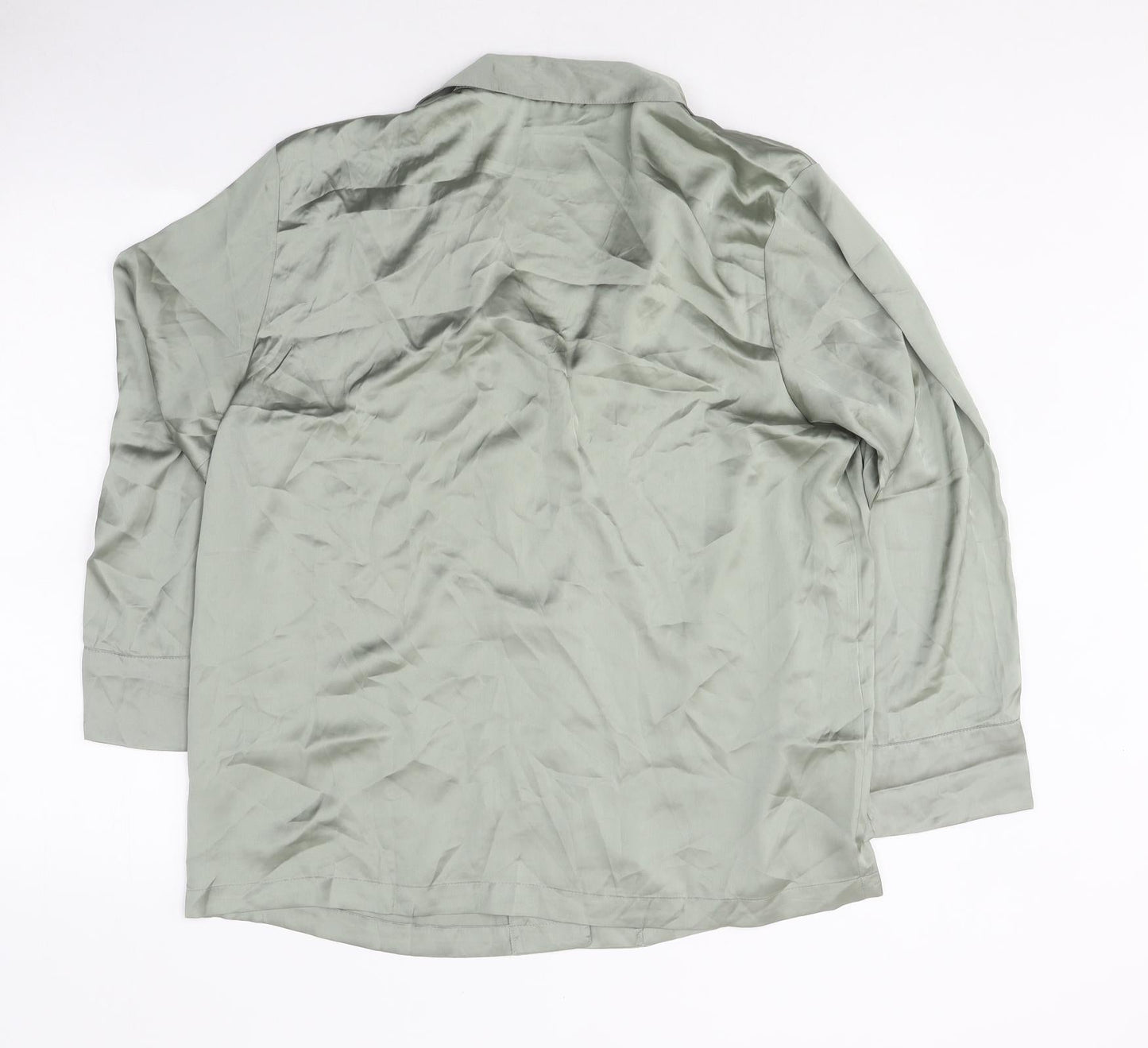H&M Womens Green Polyester Basic Button-Up Size M High Neck