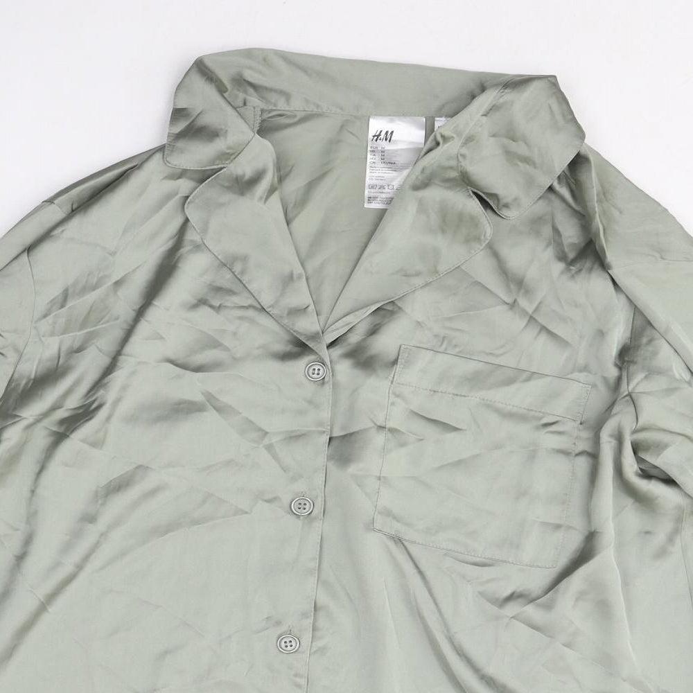 H&M Womens Green Polyester Basic Button-Up Size M High Neck