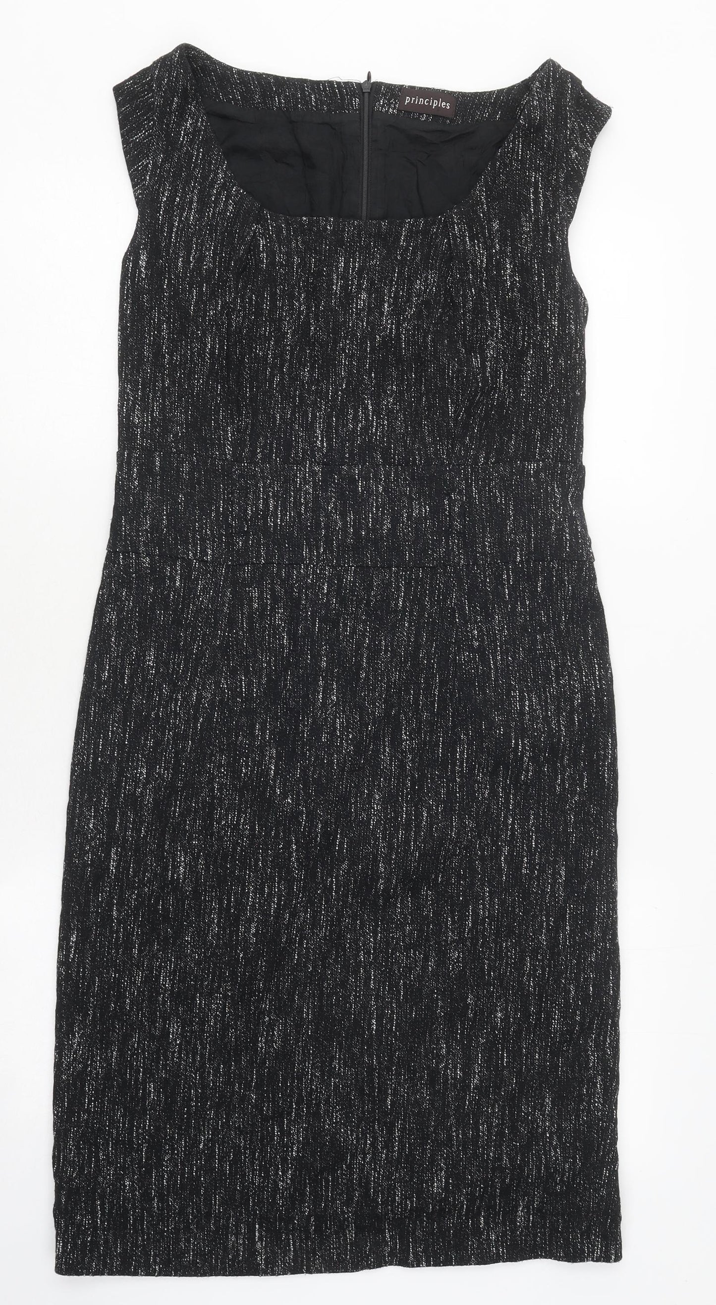 Principles Womens Black Herringbone Cotton A-Line Size 12 Scoop Neck Zip