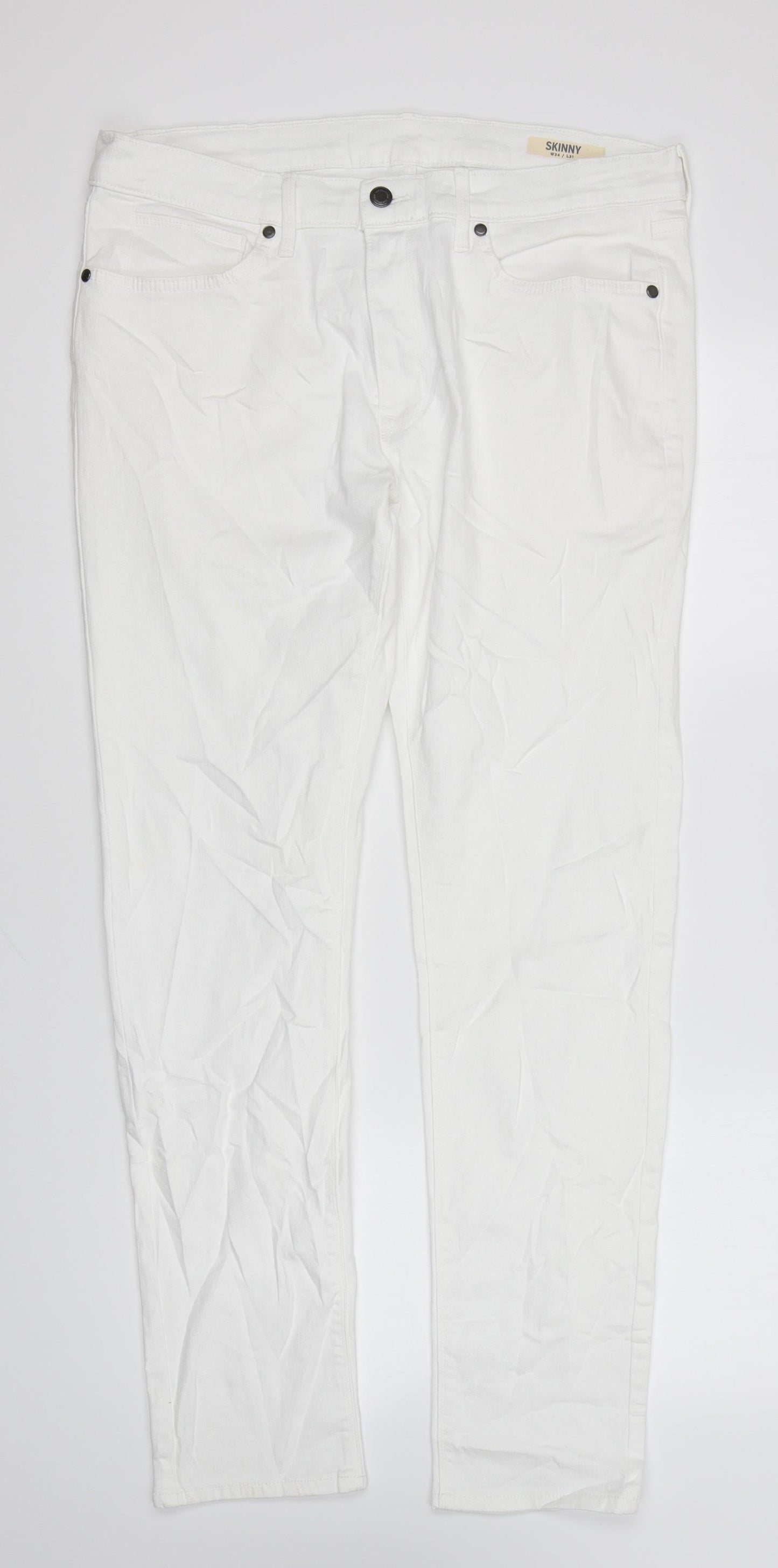 Marks and Spencer Womens White Cotton Skinny Jeans Size 34 in L31 in Regular Zip
