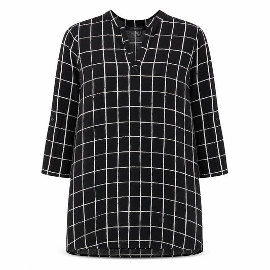 Atmosphere Womens Beige Plaid Viscose A-Line Size 12 V-Neck Pullover