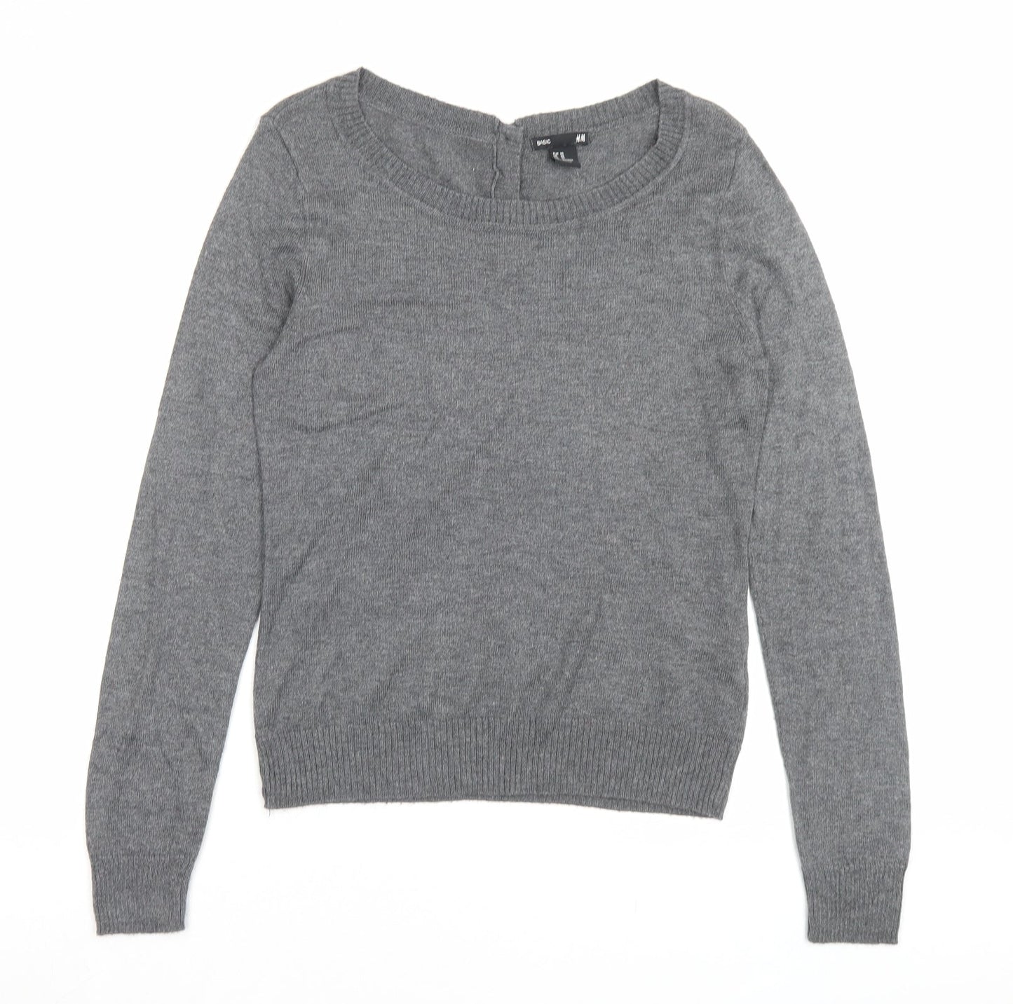 H&M Womens Grey Boat Neck Acrylic Pullover Jumper Size XS