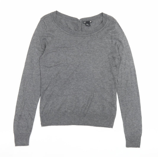 H&M Womens Grey Boat Neck Acrylic Pullover Jumper Size XS