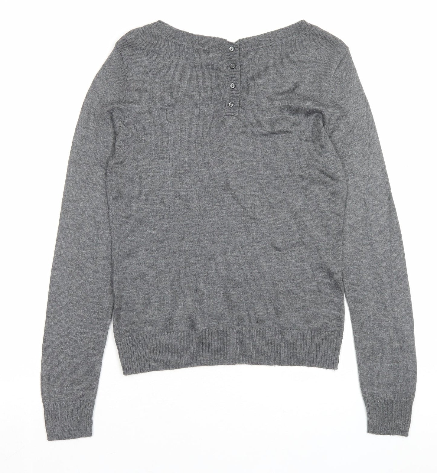 H&M Womens Grey Boat Neck Acrylic Pullover Jumper Size XS