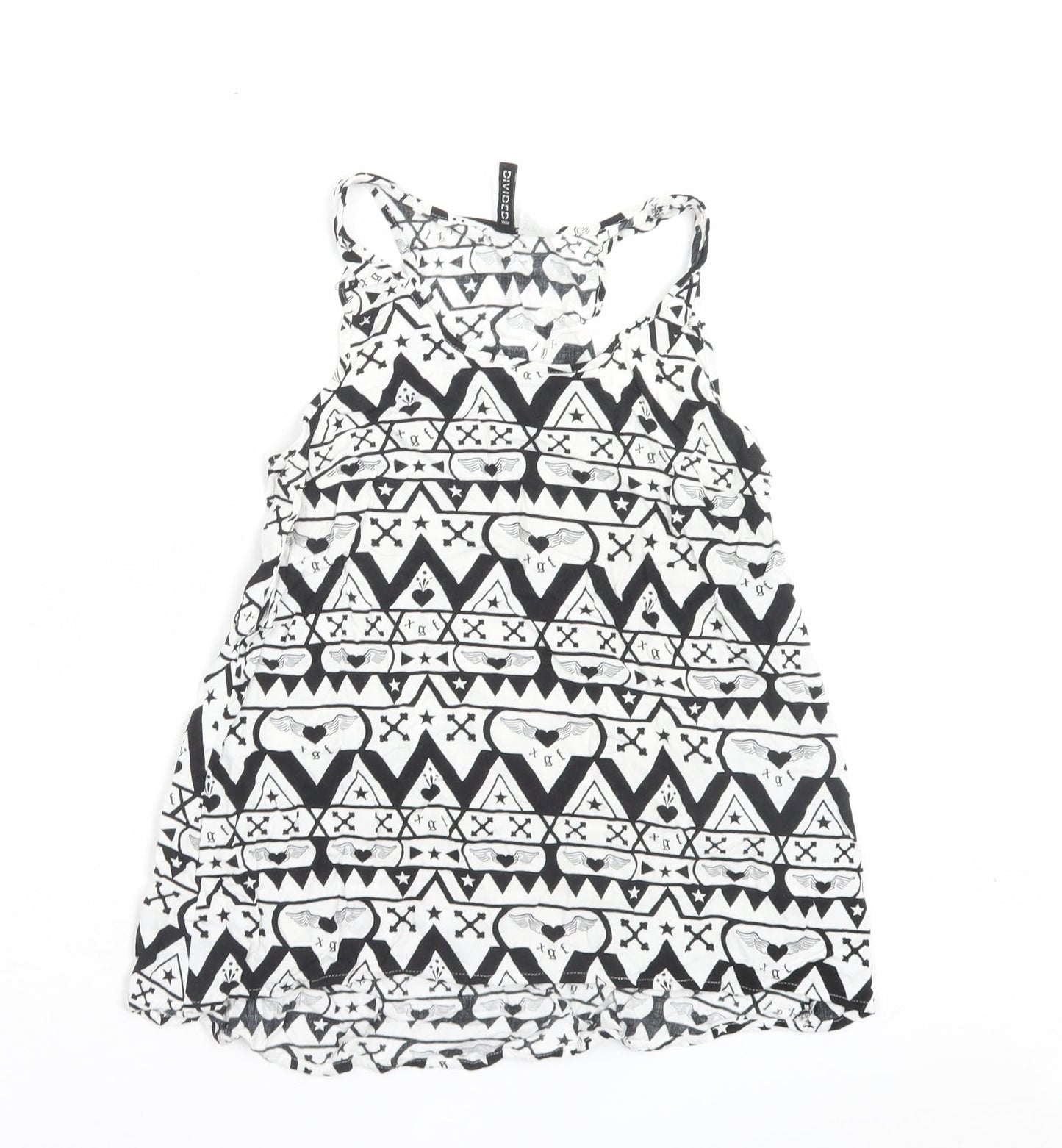 H&M Womens White Geometric Viscose Basic Tank Size 6 Scoop Neck
