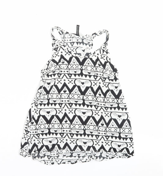 H&M Womens White Geometric Viscose Basic Tank Size 6 Scoop Neck