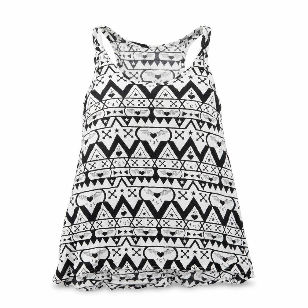 H&M Womens White Geometric Viscose Basic Tank Size 6 Scoop Neck