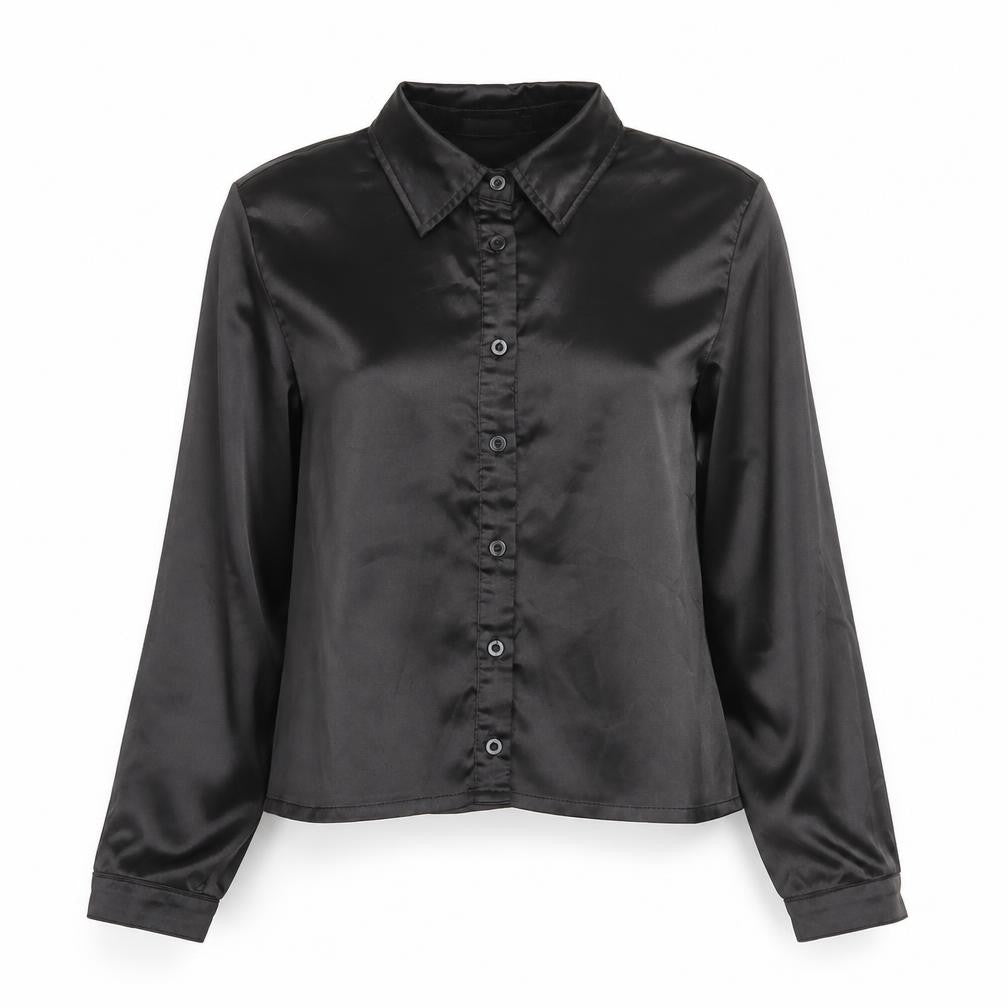 PRETTYLITTLETHING Womens Black Polyester Basic Button-Up Size XS Collared - Wet Look