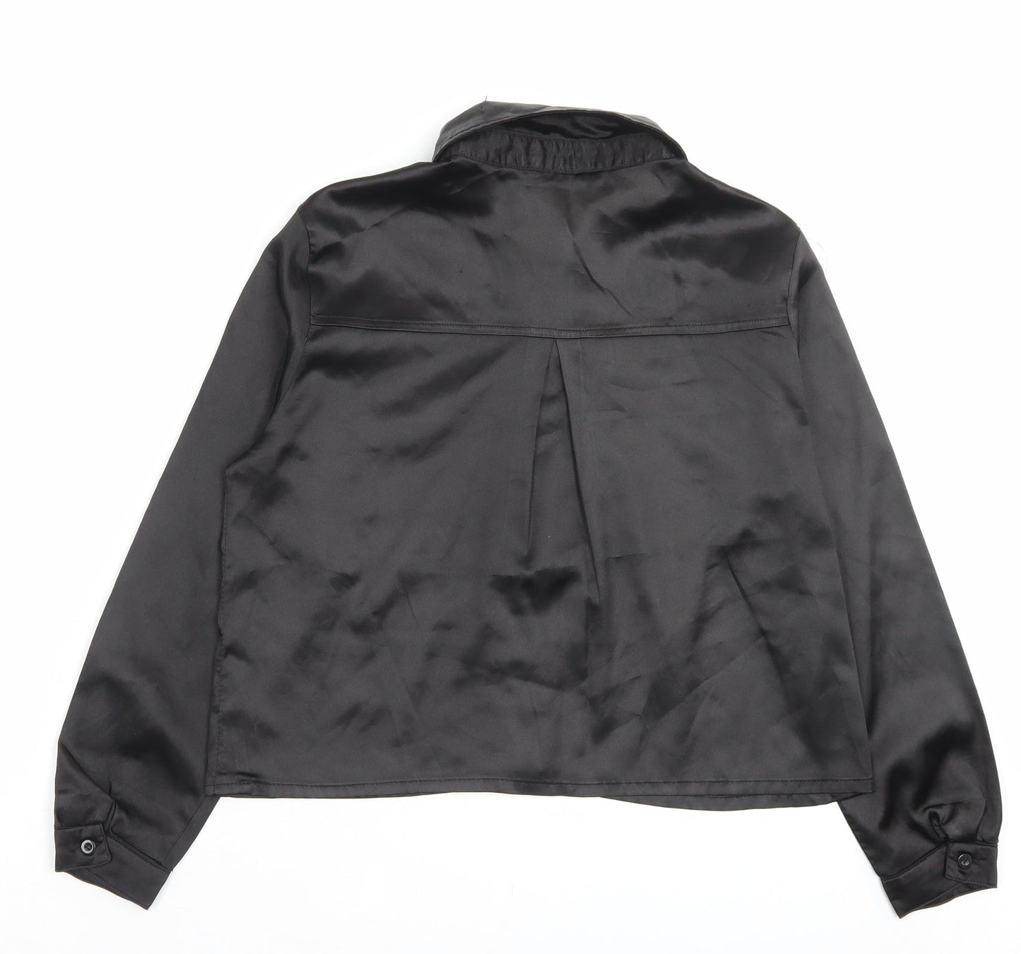 PRETTYLITTLETHING Womens Black Polyester Basic Button-Up Size XS Collared - Wet Look