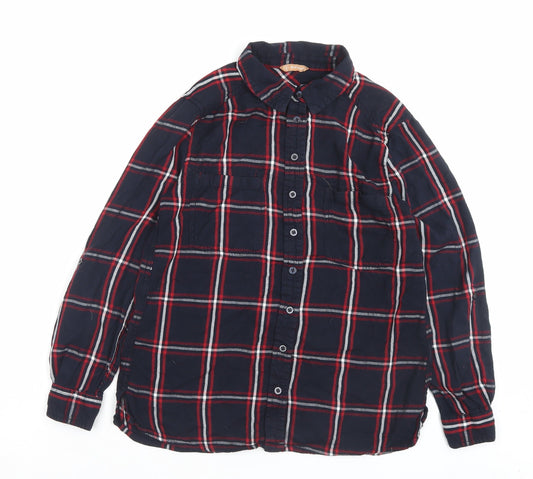 Avenue Womens Blue Plaid Viscose Basic Button-Up Size 8 Collared