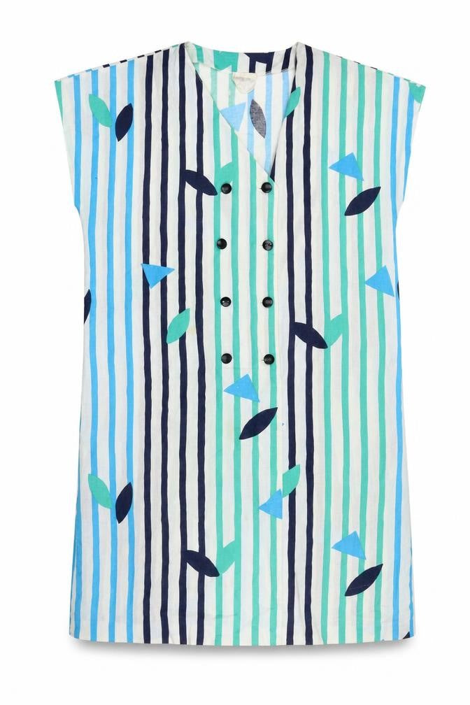Merry Finn Womens White Striped Polyester Jumper Dress Size 14 V-Neck Button