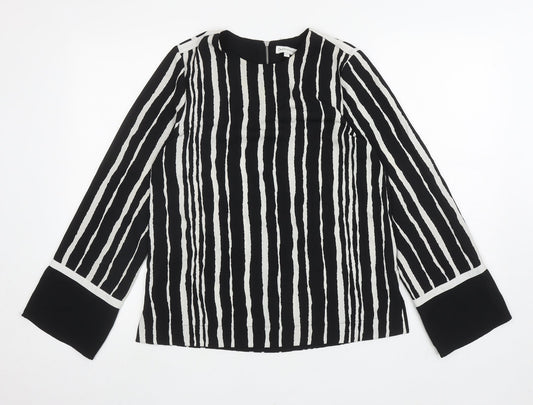 Warehouse Womens Black Striped Polyester Basic Blouse Size 8 Round Neck