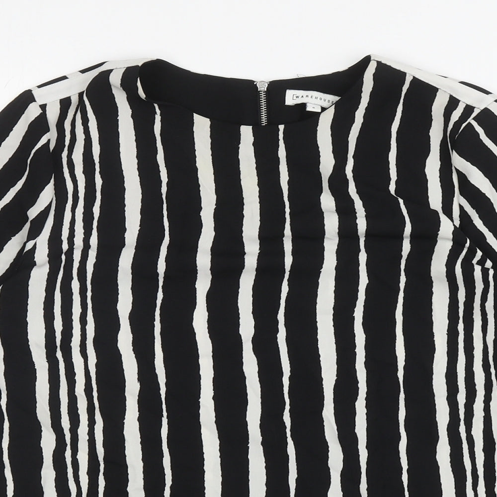 Warehouse Womens Black Striped Polyester Basic Blouse Size 8 Round Neck