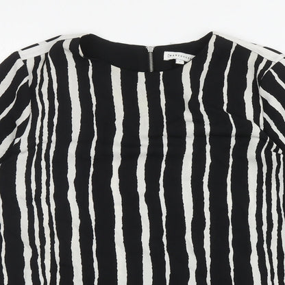 Warehouse Womens Black Striped Polyester Basic Blouse Size 8 Round Neck