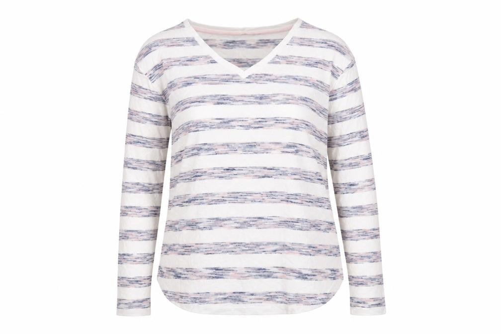 Marks & Spencer Womens White V-Neck Striped Viscose Pullover Jumper Size 14