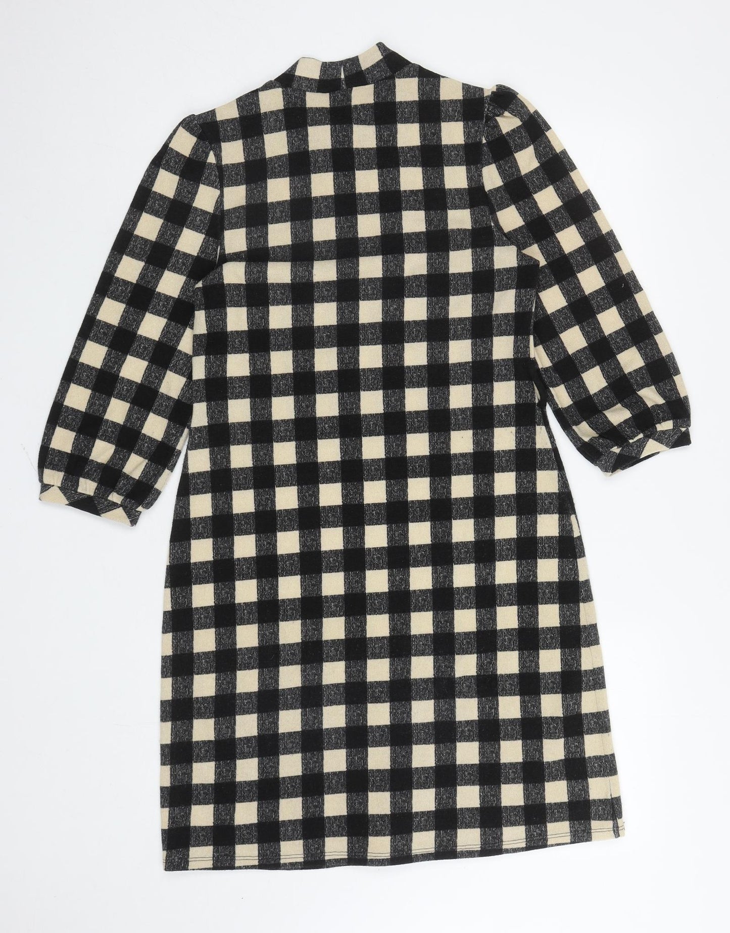 Monteau Womens Black Gingham Polyester A-Line Size M Mock Neck Pullover