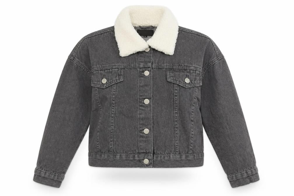 PRETTYLITTLETHING Womens Grey Jacket Size 6 Button - Faux Fur Collar