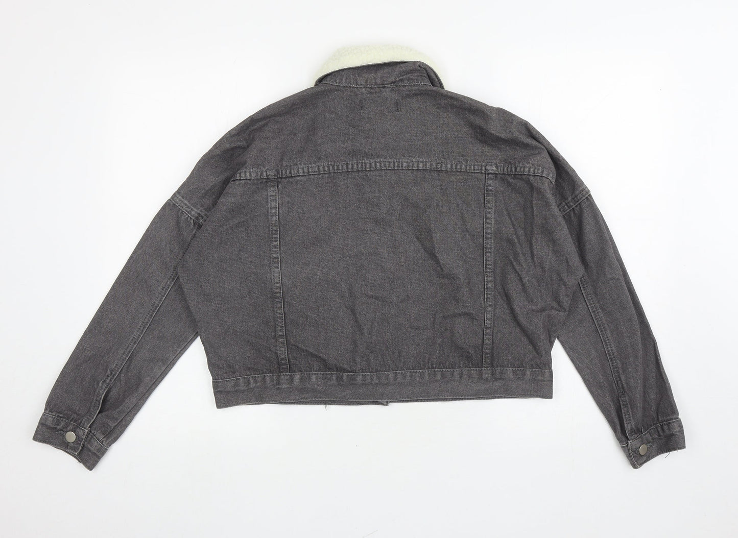 PRETTYLITTLETHING Womens Grey Jacket Size 6 Button - Faux Fur Collar