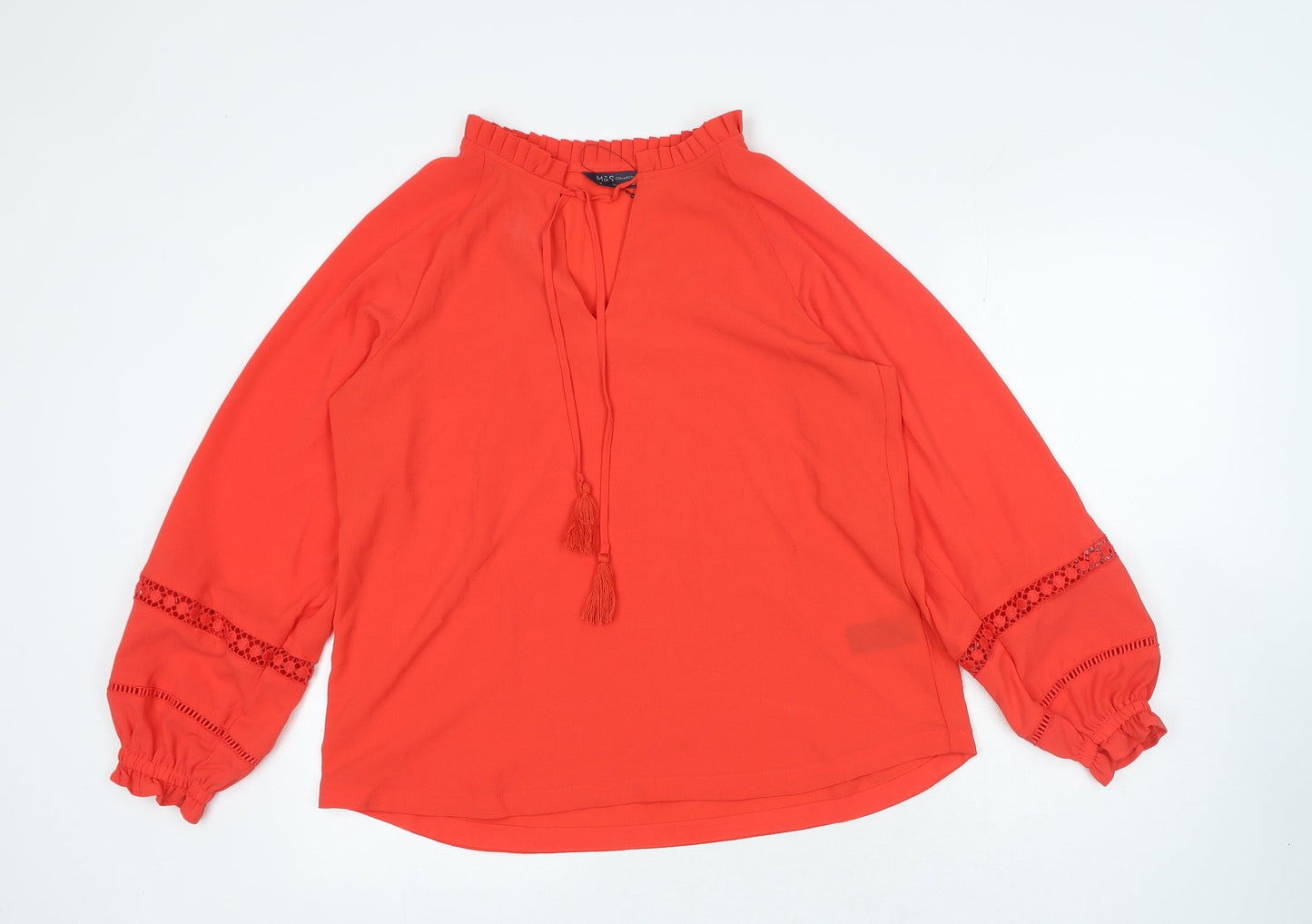 Marks and Spencer Womens Red Polyester Basic Blouse Size 10 V-Neck