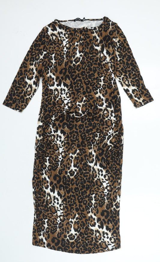 Boohoo Womens Multicoloured Animal Print Viscose Ball Gown Size 12 Round Neck Pullover