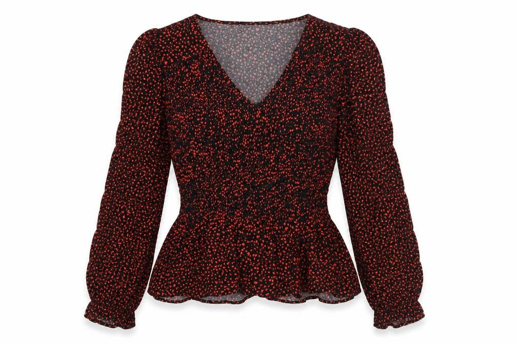 Marks & Spencer Womens Black Geometric Viscose Basic Blouse Size 8 V-Neck
