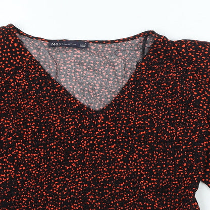 Marks & Spencer Womens Black Geometric Viscose Basic Blouse Size 8 V-Neck