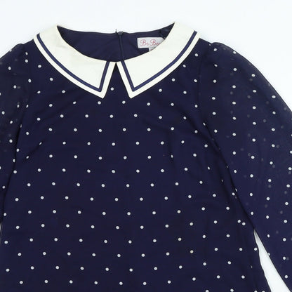 Be Beau Womens Blue Polka Dot Polyester A-Line Size 12 Collared Zip