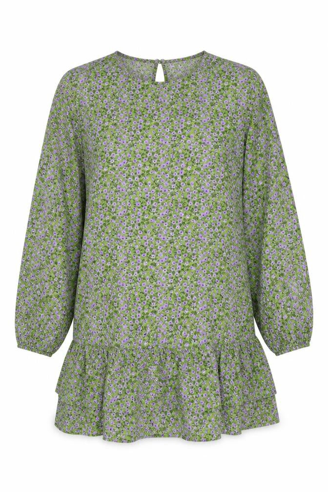 Boohoo Womens Green Floral Polyester A-Line Size 12 Round Neck Button