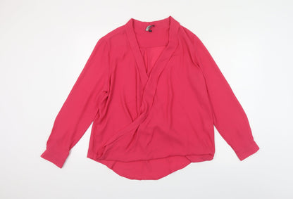 Intuition Womens Pink Polyester Basic Blouse Size 14 V-Neck