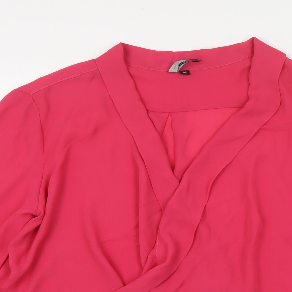 Intuition Womens Pink Polyester Basic Blouse Size 14 V-Neck