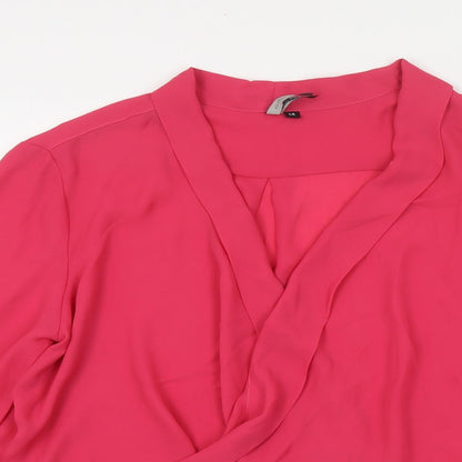 Intuition Womens Pink Polyester Basic Blouse Size 14 V-Neck