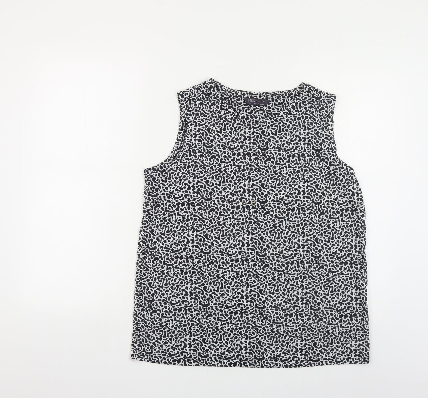 Marks and Spencer Womens Black Geometric Polyester Basic Tank Size 12 Round Neck