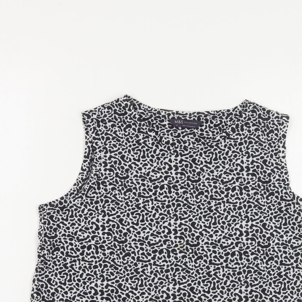 Marks and Spencer Womens Black Geometric Polyester Basic Tank Size 12 Round Neck