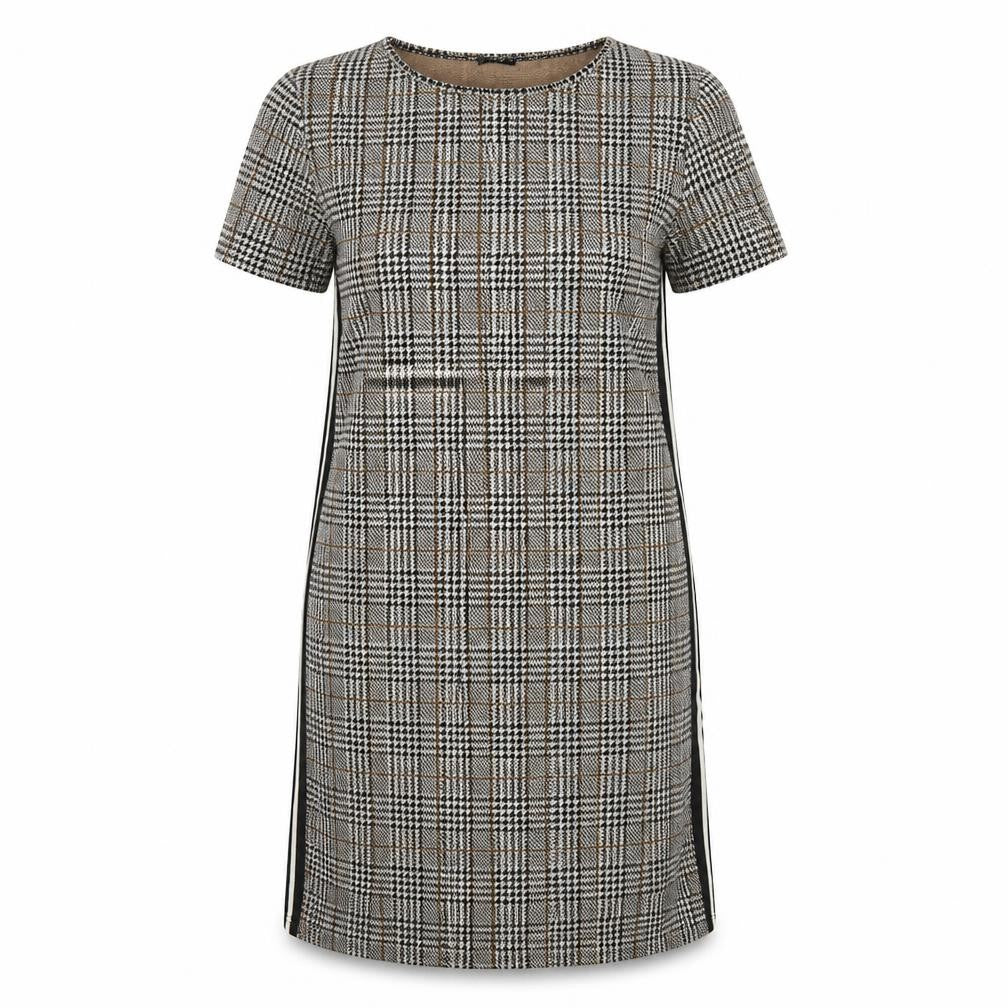 New Look Womens Grey Plaid Polyester Pencil Dress Size 8 Round Neck Pullover - Side Stripe