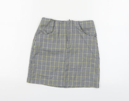 Pull&Bear Womens Blue Plaid Polyester Mini Skirt Size XS Zip