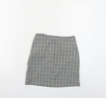 Pull&Bear Womens Blue Plaid Polyester Mini Skirt Size XS Zip