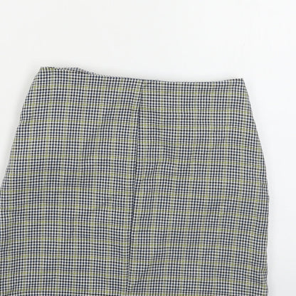 Pull&Bear Womens Blue Plaid Polyester Mini Skirt Size XS Zip