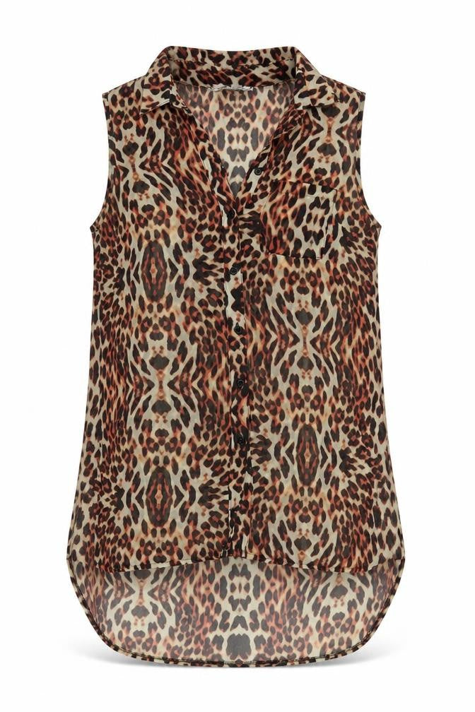 New Look Womens Multicoloured Animal Print Polyester Tunic Button-Up Size 8 Collared