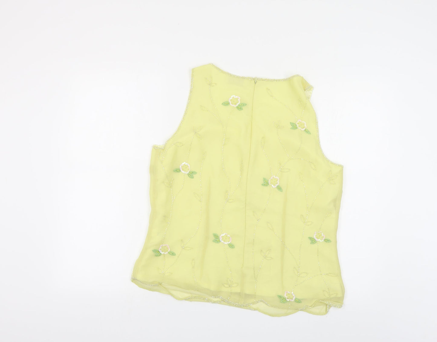 Kaleidoscope Womens Yellow Floral Polyester Basic Tank Size 16 Boat Neck