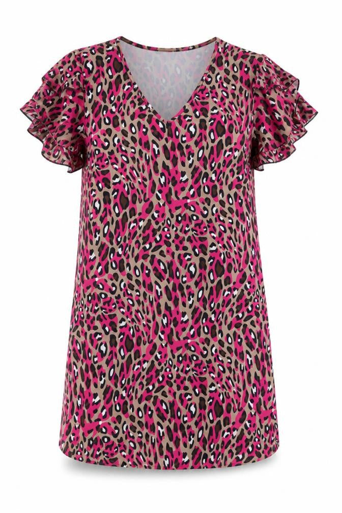 Emery Rose Womens Multicoloured Animal Print Polyester A-Line Size M V-Neck Pullover - Leopard Print