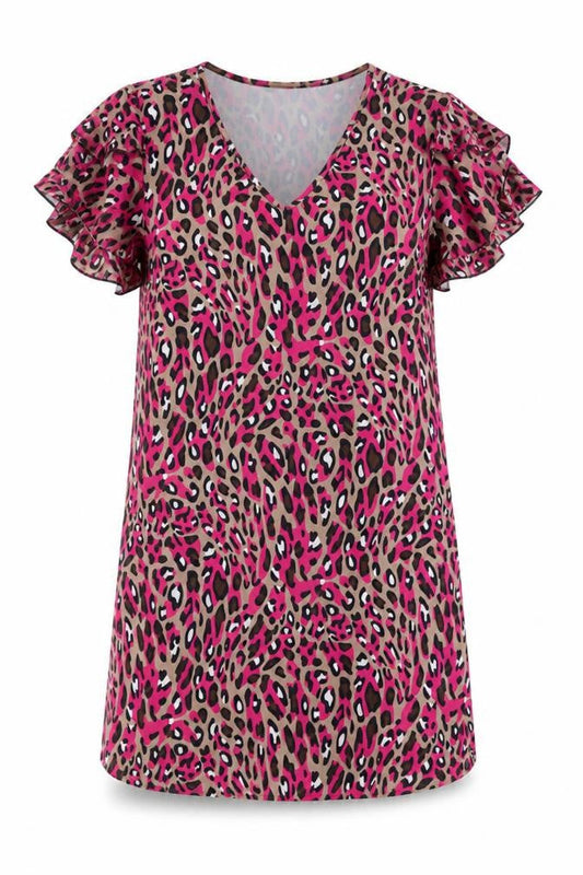 Emery Rose Womens Multicoloured Animal Print Polyester A-Line Size M V-Neck Pullover - Leopard Print