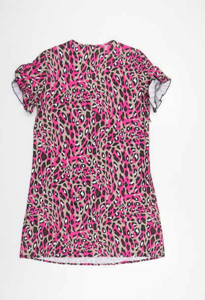 Emery Rose Womens Multicoloured Animal Print Polyester A-Line Size M V-Neck Pullover - Leopard Print
