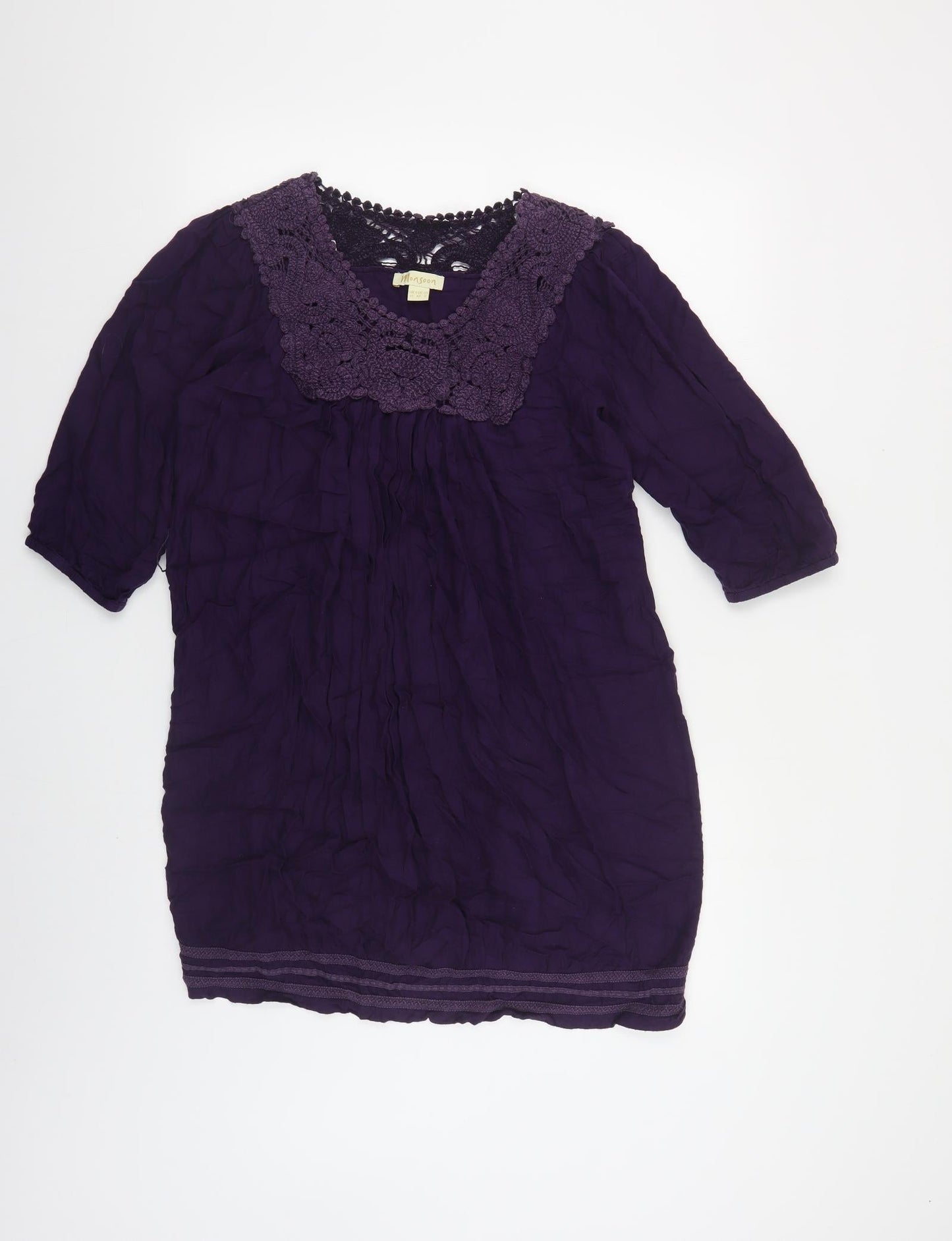 Monsoon Womens Purple Viscose Tunic Blouse Size 12 Round Neck