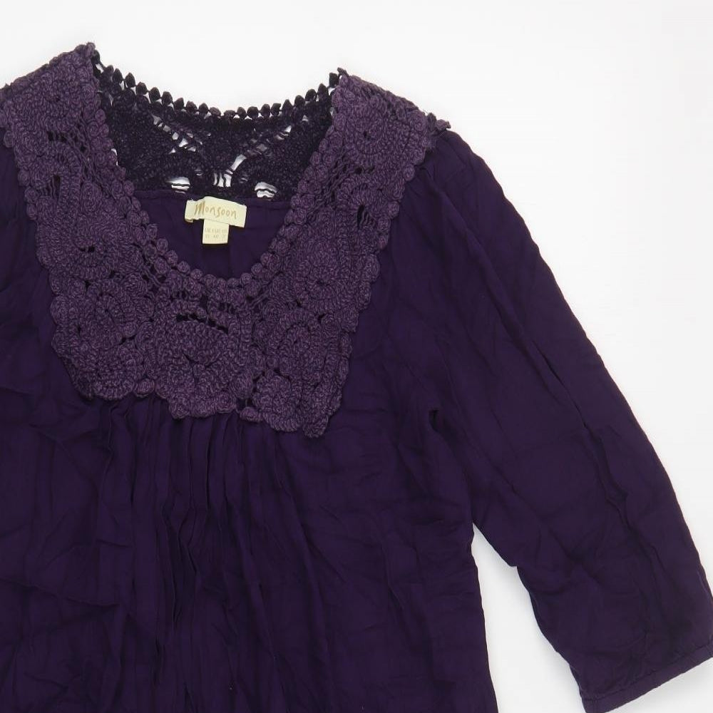 Monsoon Womens Purple Viscose Tunic Blouse Size 12 Round Neck