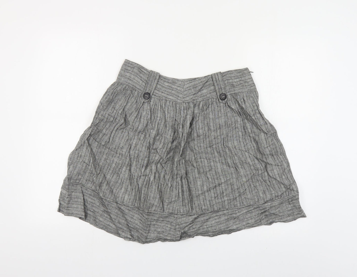 River Island Womens Grey Herringbone Linen A-Line Skirt Size 6 Zip