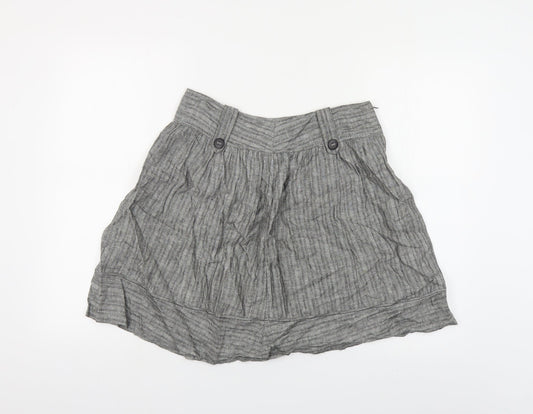 River Island Womens Grey Herringbone Linen A-Line Skirt Size 6 Zip