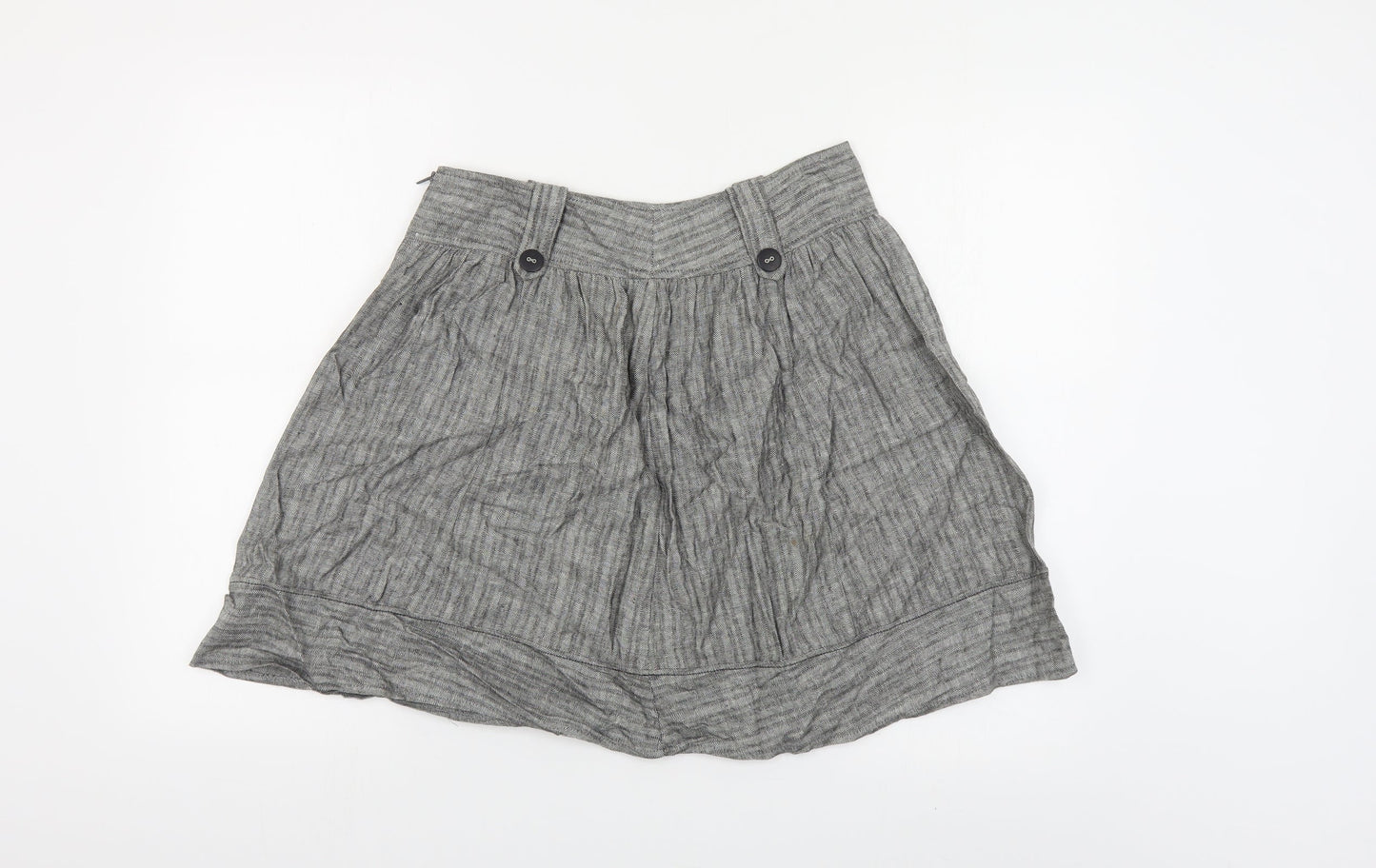 River Island Womens Grey Herringbone Linen A-Line Skirt Size 6 Zip