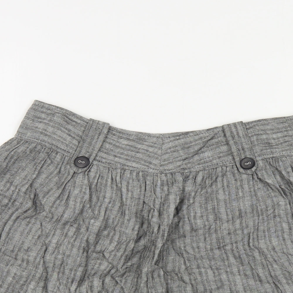 River Island Womens Grey Herringbone Linen A-Line Skirt Size 6 Zip